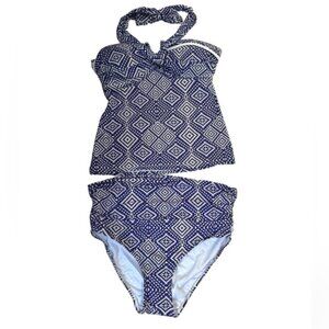 La Vie En Rose Geo Print Tankini Halter Top Hi Waist Bikini Graphic Adjustable